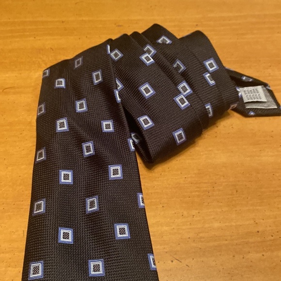 Vintage W.H. Belk Men’s Black Blue Square 100% Silk Neck Tie - Picture 3 of 7